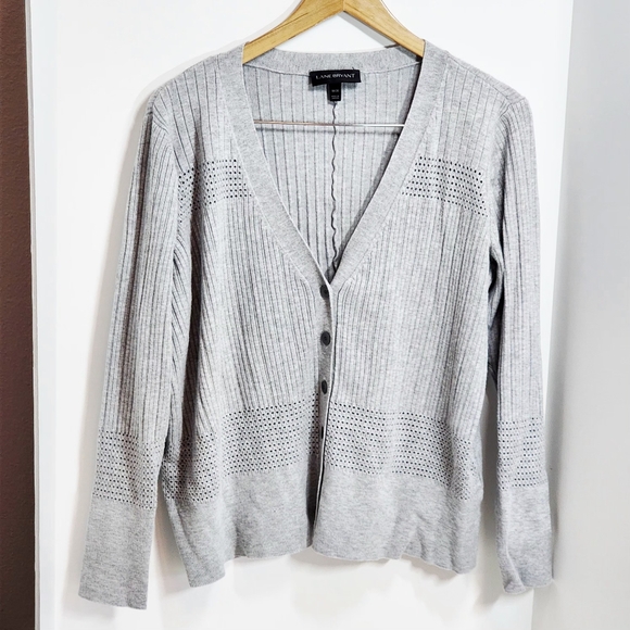 Lane Bryant Sweaters - Lane Bryant Plus Size 18/20 Gray Ribbed Button Cardigan Sweater Rayon